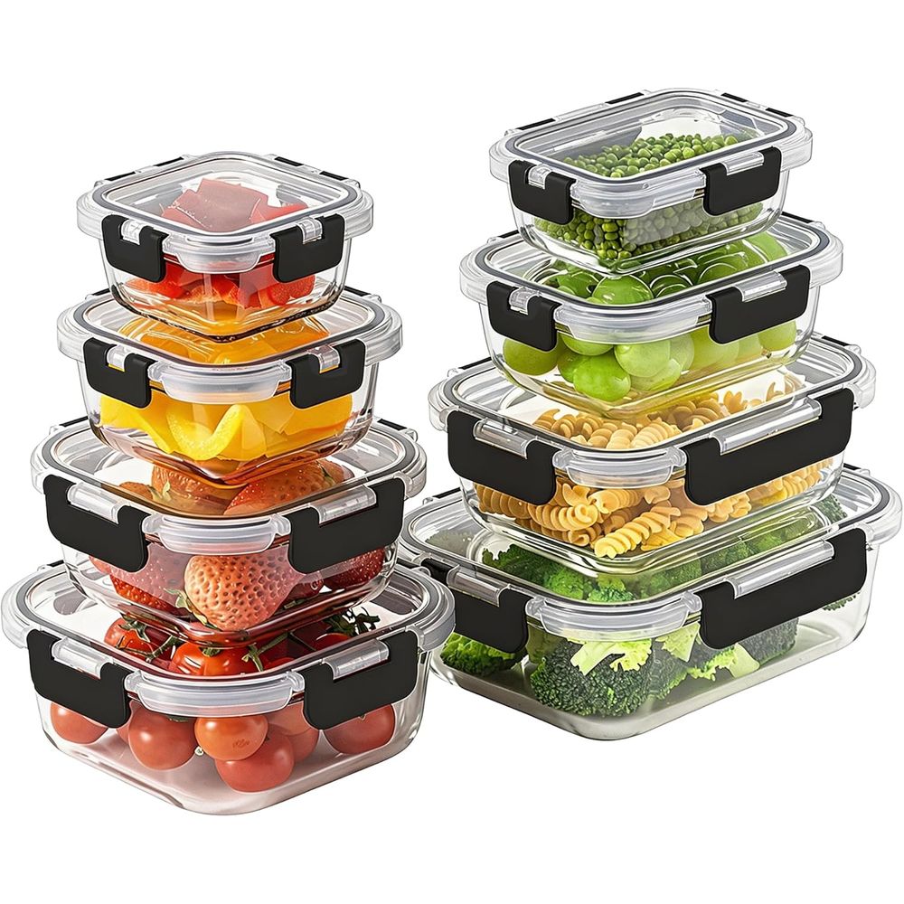 Food Storage With Glass Lids - 8피스 붕규산 유리 식품 보관 용기