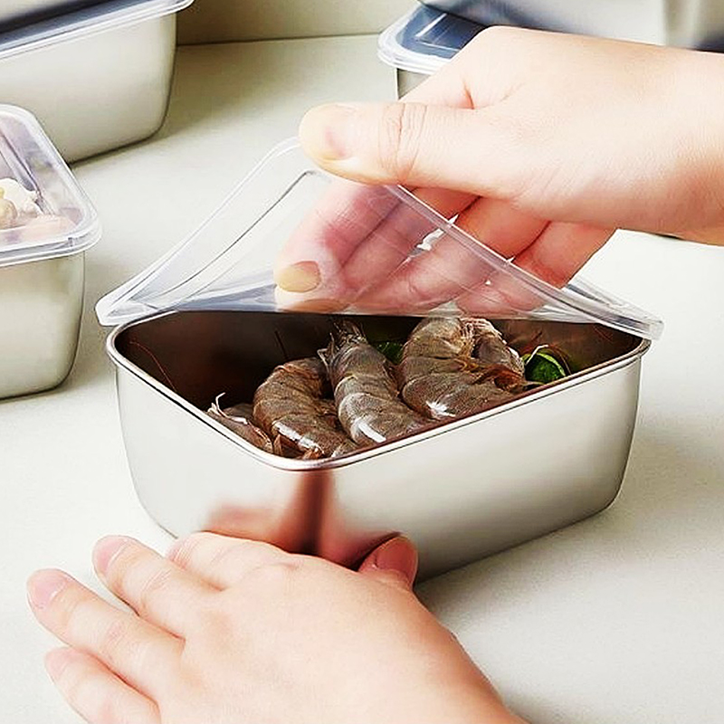 Food Storage With Colander - 플라스틱 뚜껑이 있는 스테인리스 스틸 냉장고