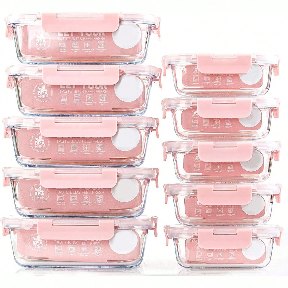 Food Storage With Glass Lids - 10팩 유리 밀프렙 용기, 뚜껑이 있는