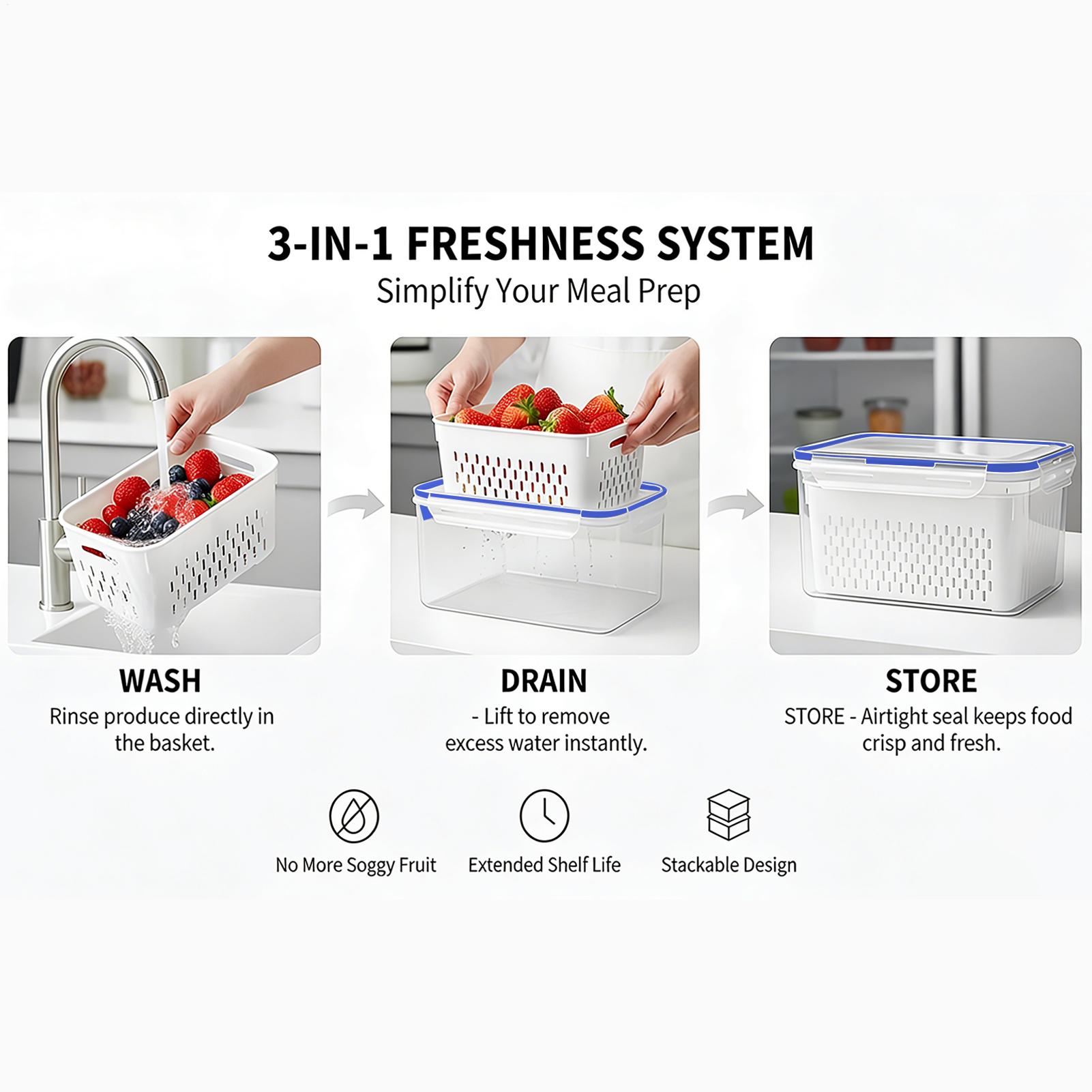 4 in 1 식품 보관 용기 4 in 1 투명 누수 방 - Food Storage With Colander 리뷰 및 가격