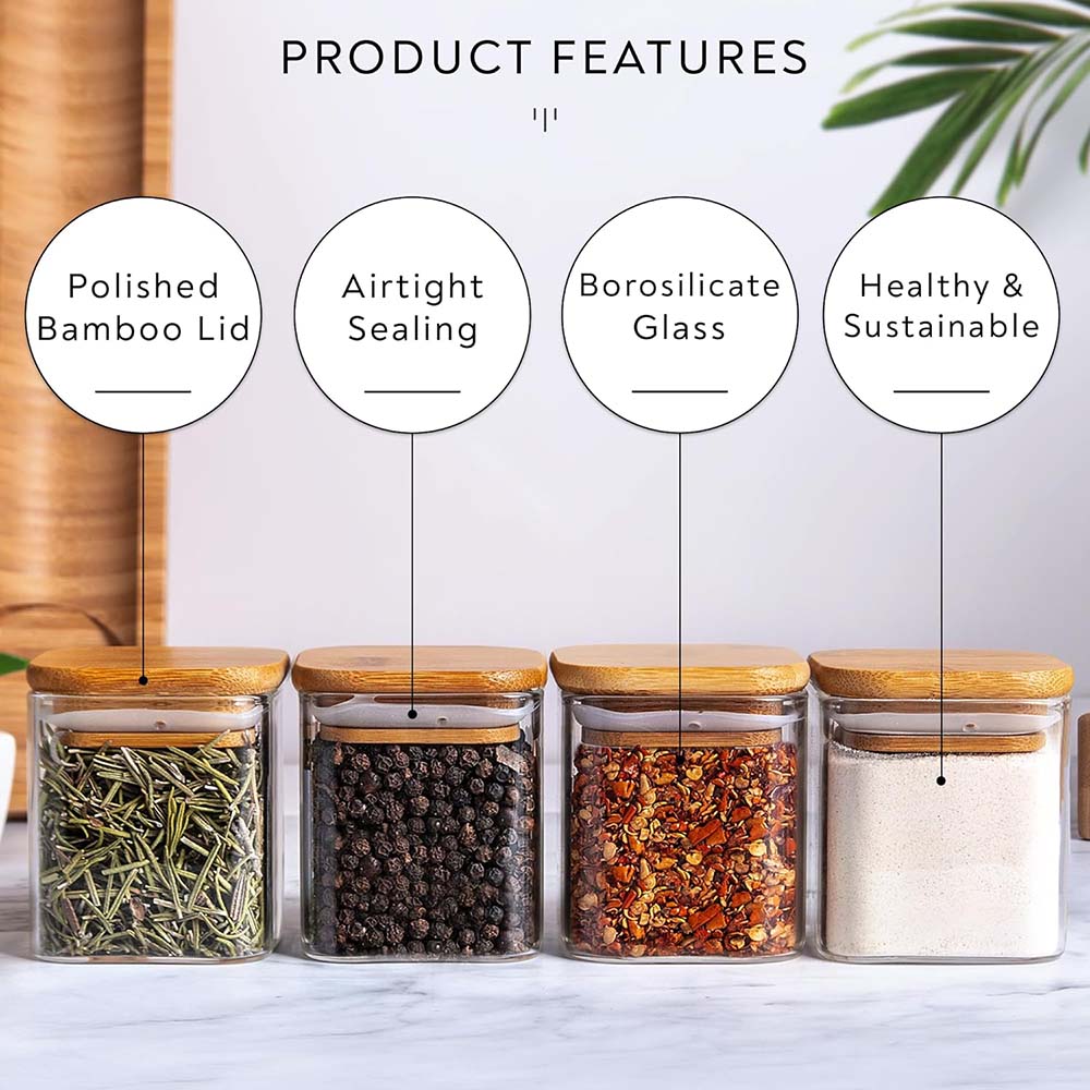향신료 라벨이 있는 유리 항아리 세트, 대나무 뚜껑이  - Food Storage With Glass Lids 리뷰 및 가격