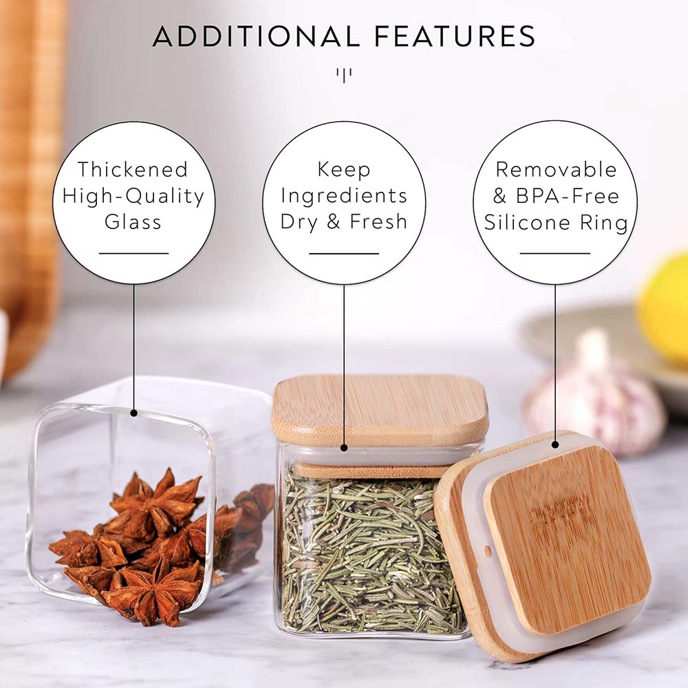 향신료 라벨이 있는 유리 항아리 세트, 대나무 뚜껑이  - Food Storage With Glass Lids 리뷰 및 가격