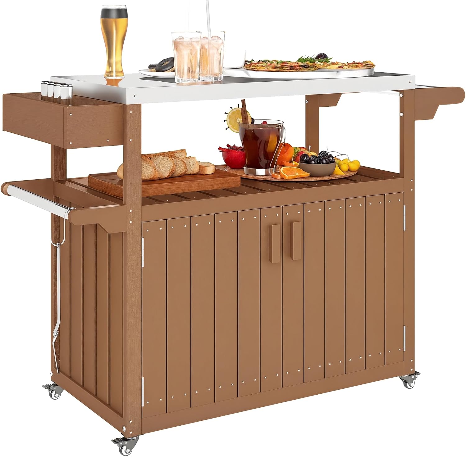 야외용 바 카트, 수납장 포함, 스테인리스 스틸 상판, - Food Storage On Wheels 리뷰 및 가격