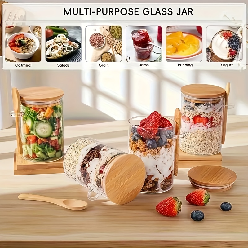 1/2/4/8개입 오트밀 유리컵 세트, 뚜껑과 스푼 포 - Food Storage With Glass Lids 리뷰 및 가격